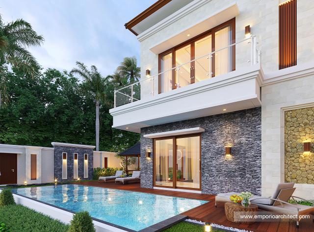 Desain Tampak Detail Belakang Rumah Villa Bali 2 Lantai Ibu Windia di Bali