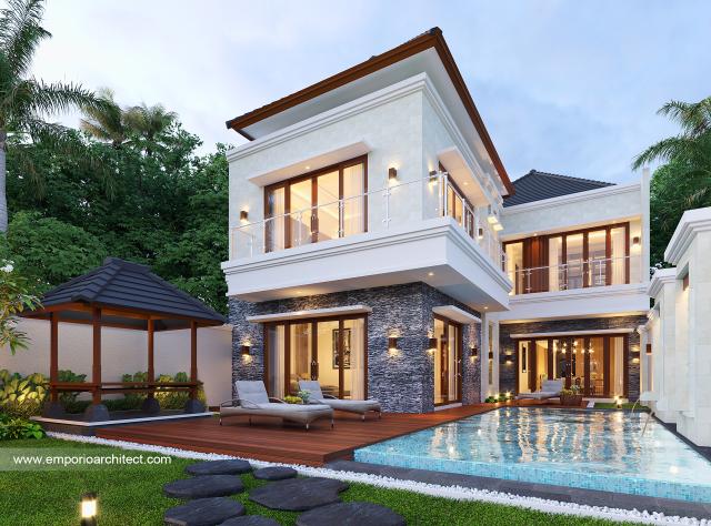 Desain Tampak Detail Belakang 2 Rumah Villa Bali 2 Lantai Ibu Windia di Bali