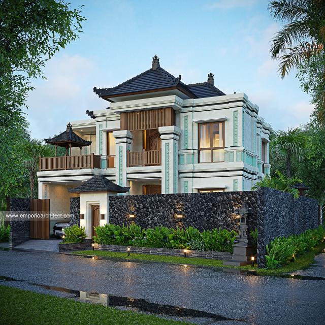 Desain Tampak Hook Dengan Pagar Rumah Villa Bali 2 Lantai Bapak MYN di Denpasar, Bali