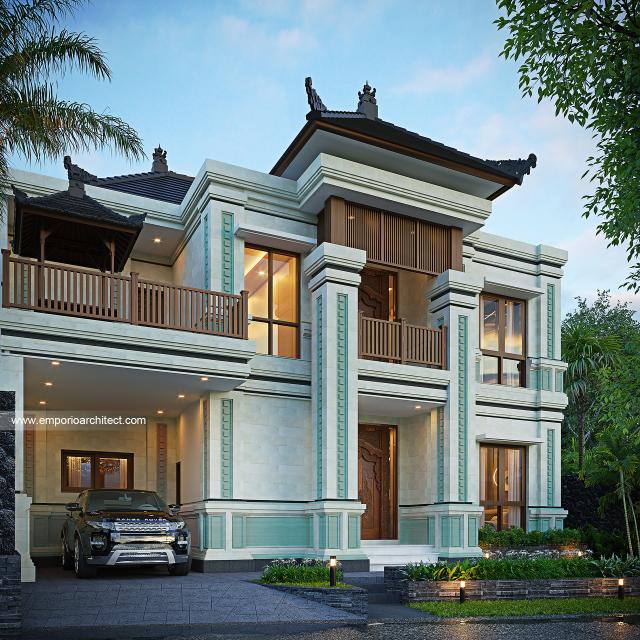 Desain Tampak Depan Rumah Villa Bali 2 Lantai Bapak MYN di Denpasar, Bali