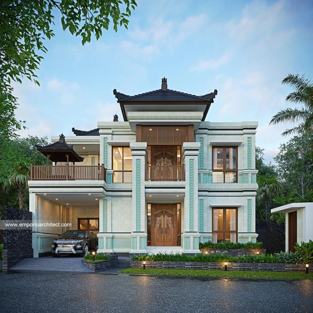 Desain Tampak Depan 2 Rumah Villa Bali 2 Lantai Bapak MYN di Denpasar, Bali