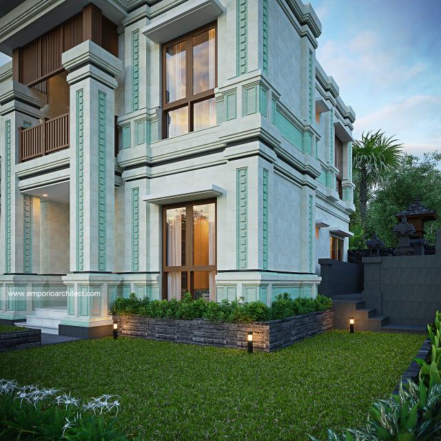 Desain Tampak Detail Depan Rumah Villa Bali 2 Lantai Bapak MYN di Denpasar, Bali