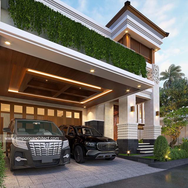 Desain Tampak Detail Depan 2 Rumah Villa Bali 2 Lantai Ibu NNY di Pasuruan