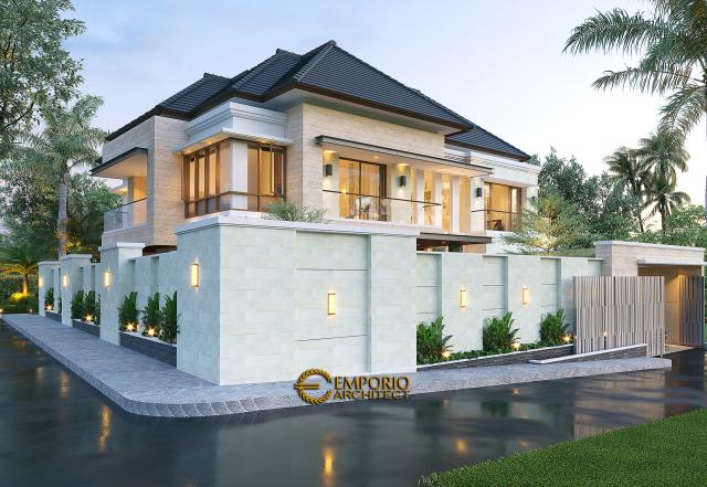 Desain Tampak Hook Dengan Pagar Rumah Villa Bali Modern 2 Lantai Ibu Yuyun di Nusa Tenggara Timur