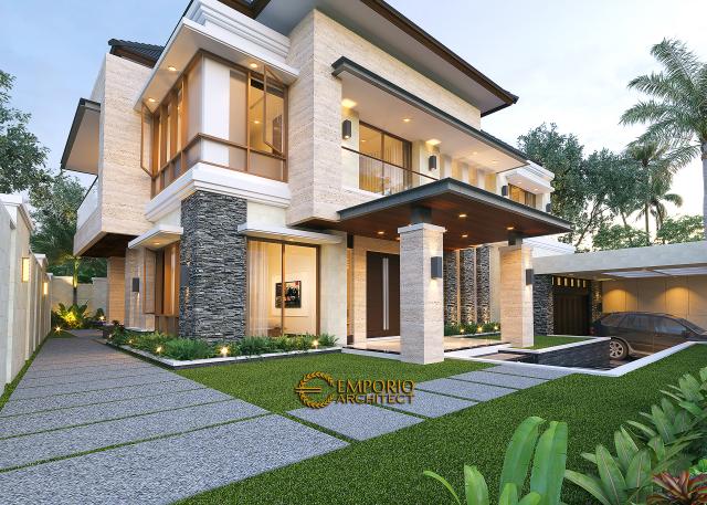 Desain Tampak Detail Depan Rumah Villa Bali Modern 2 Lantai Ibu Yuyun di Nusa Tenggara Timur