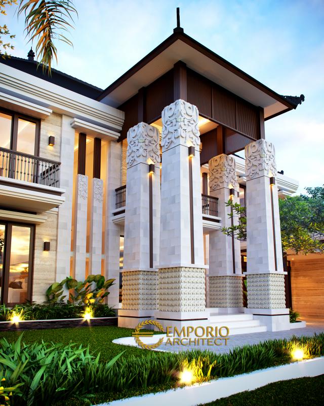 Desain Tampak Depan 2 Rumah Villa Bali 2 Lantai Ibu Widi di Bandung, Jawa Barat