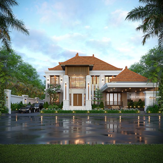 Desain Tampak Depan 3 Rumah Villa Bali 2 Lantai Ibu HL di Malaysia