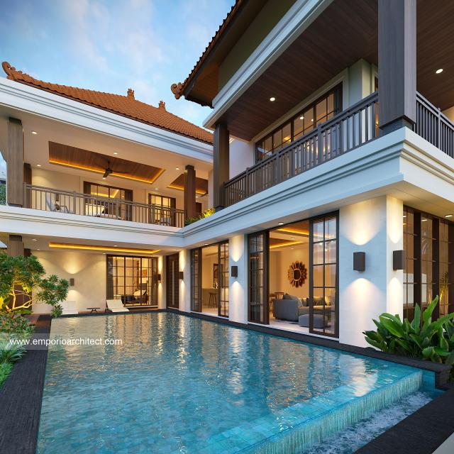 Desain Tampak Detail Belakang Rumah Villa Bali 2 Lantai Bapak ATN II di Canggu, Bali