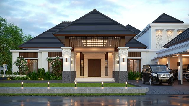 Desain Tampak Depan 3 Rumah Villa Bali 2 Lantai Ibu E di Bengkulu