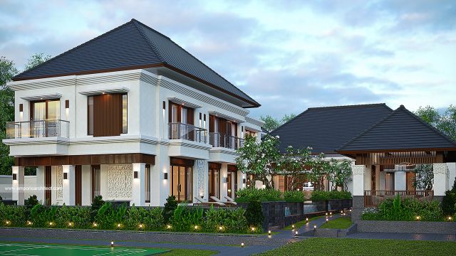 Desain Tampak Belakang Rumah Villa Bali 2 Lantai Ibu E di Bengkulu