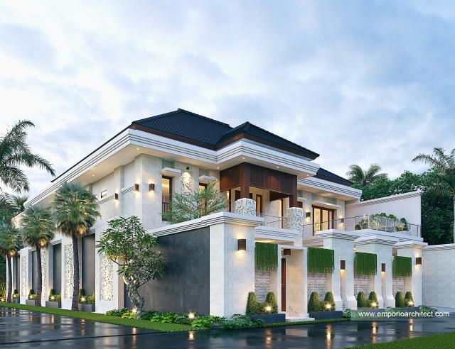 Desain Tampak Hook Dengan Pagar Rumah Villa Bali 2 Lantai Bapak RZK di Pekanbaru, Riau di Pekanbaru, Riau