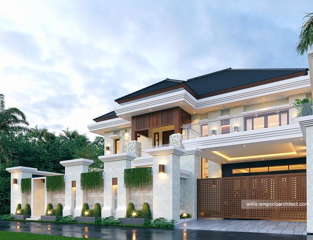 Desain Tampak Depan Dengan Pagar Rumah Villa Bali 2 Lantai Bapak RZK di Pekanbaru, Riau di Pekanbaru, Riau