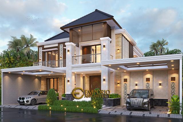 Desain Tampak Depan 2 Rumah Villa Bali 2 Lantai Bapak Wahyu di Tangerang