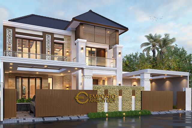 Desain Tampak Depan Dengan Pagar Rumah Villa Bali 2 Lantai Bapak Wahyu di Tangerang