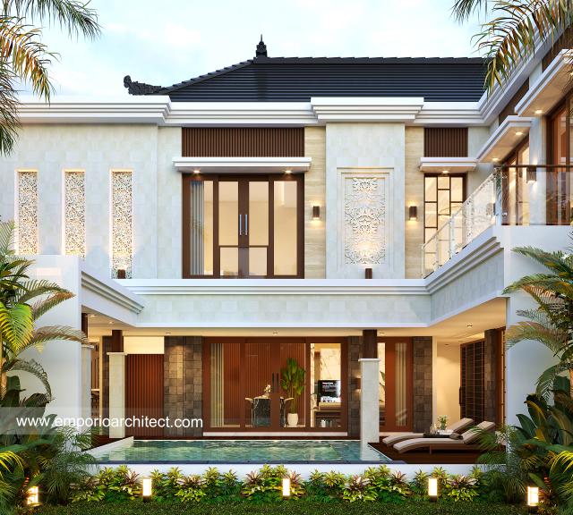 Desain Tampak Belakang Rumah Villa Bali 2 Lantai Ibu LNA di Bandung, Jawa Barat