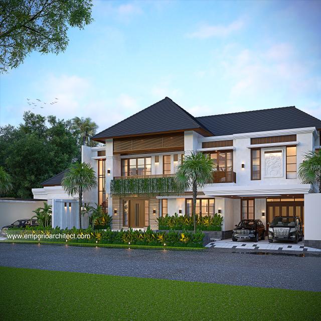 Desain Rumah Villa Bali 2 Lantai Ibu GLD di Lampung - Tampak Depan