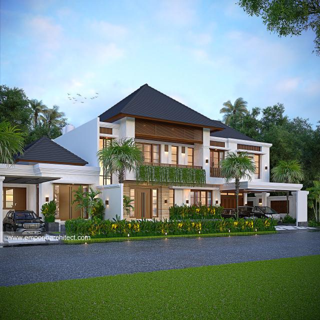 Desain Tampak Depan 2 Rumah Villa Bali 2 Lantai Ibu GLD di Lampung