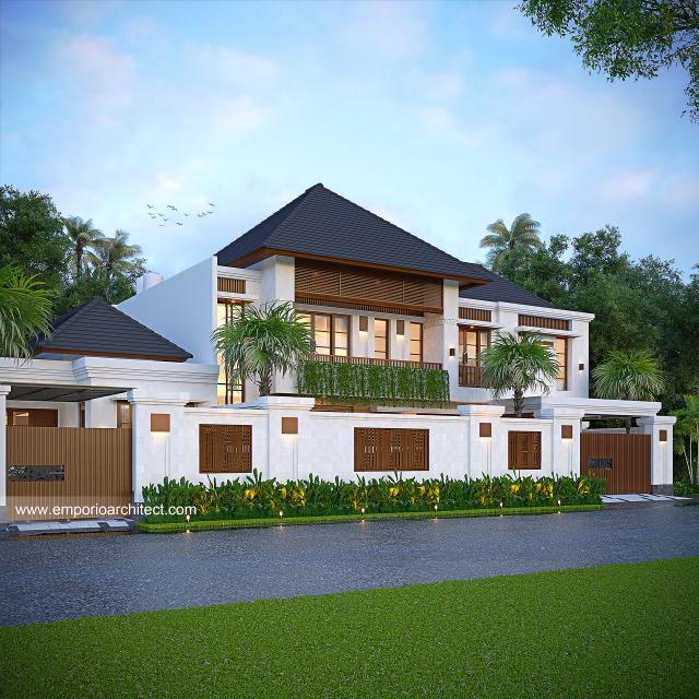 Desain Tampak Depan Dengan Pagar Rumah Villa Bali 2 Lantai Ibu GLD di Lampung