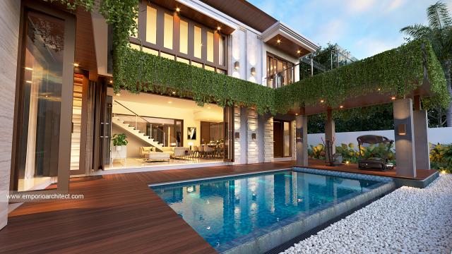 Desain Tampak Detail Belakang Rumah Villa Bali 2 Lantai Bapak Wempy di Jakarta