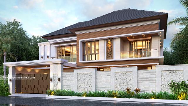 Desain Tampak Depan Dengan Pagar Rumah Villa Bali 2 Lantai Bapak Wempy di Jakarta