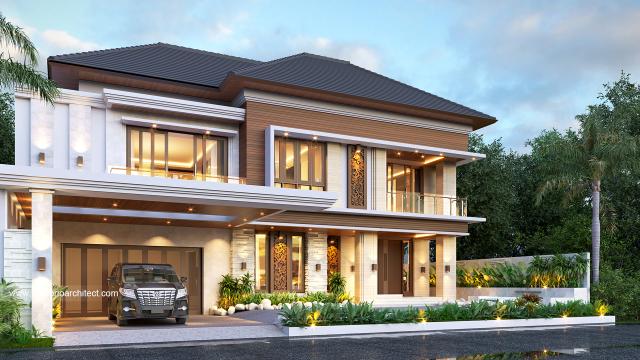 Desain Tampak Depan 2 Rumah Villa Bali 2 Lantai Bapak Wempy di Jakarta