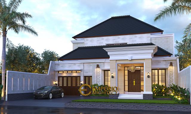 Desain Rumah Villa Bali 2 Lantai Bapak Harun di Binjai, Sumatera Utara - Tampak Depan Tanpa Pagar