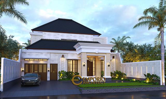 Desain Tampak Depan Tanpa Pagar 2 Rumah Villa Bali 2 Lantai Bapak Harun di Binjai, Sumatera Utara