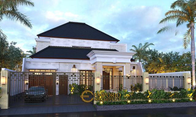 Desain Tampak Depan Dengan Pagar Rumah Villa Bali 2 Lantai Bapak Harun di Binjai, Sumatera Utara