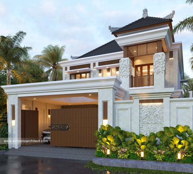 Desain Rumah Villa Bali 2 Lantai Bapak PTP di Denpasar, Bali - Tampak Depan Dengan Pagar