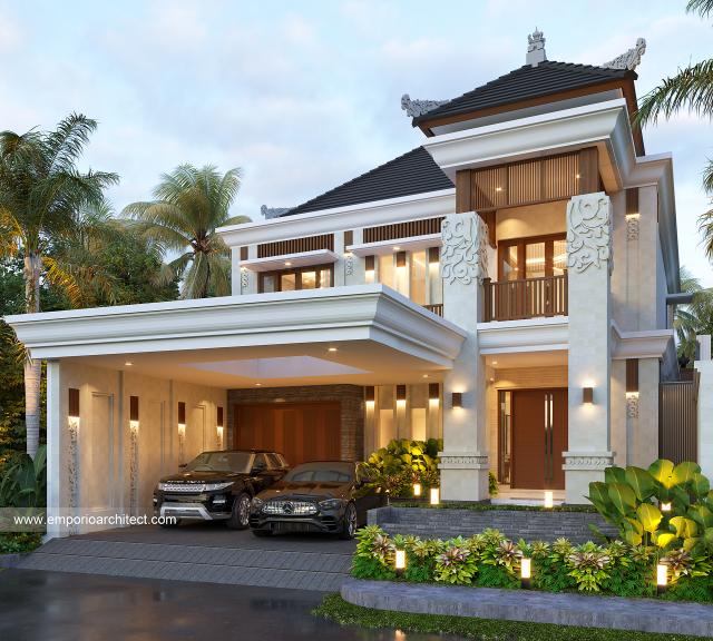 Desain Tampak Depan Rumah Villa Bali 2 Lantai Bapak PTP di Denpasar, Bali