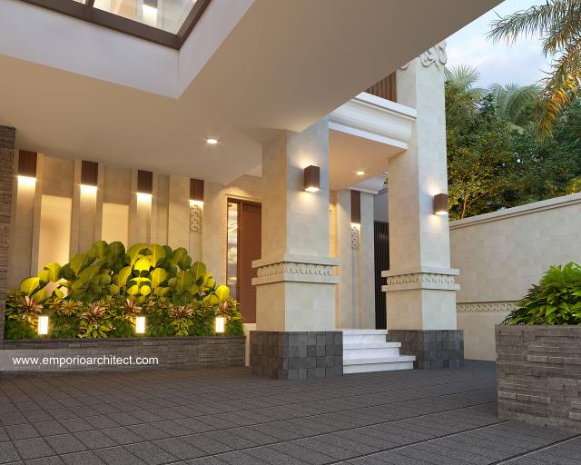 Desain Tampak Detail Depan Rumah Villa Bali 2 Lantai Bapak PTP di Denpasar, Bali