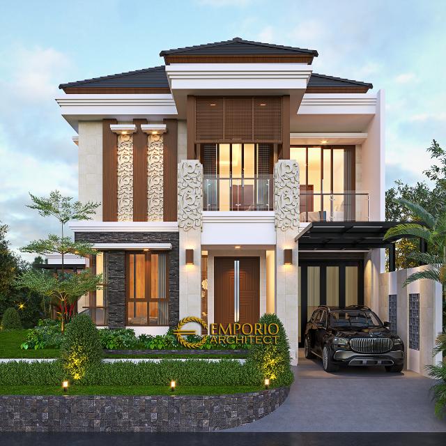 Desain Tampak Depan 2 Rumah Villa Bali 2 Lantai Bapak Andi di Bekasi, Jawa Barat