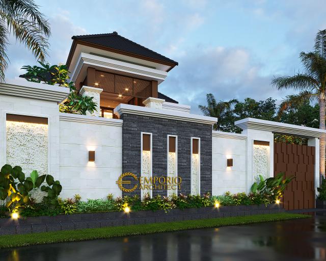 Desain Tampak Depan Dengan Pagar Rumah Villa Bali 2 Lantai Bapak Daniel di Gorontalo