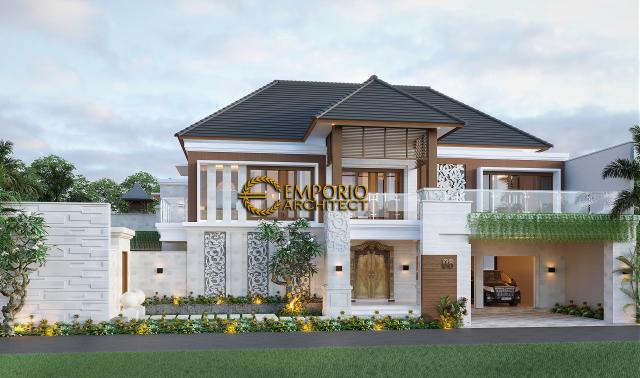 Desain Tampak Depan Tanpa Pagar Rumah Villa Bali 2 Lantai dr. Ngurah Eka di Denpasar, Bali