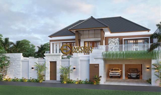 Desain Tampak Depan Dengan Pagar Rumah Villa Bali 2 Lantai dr. Ngurah Eka di Denpasar, Bali