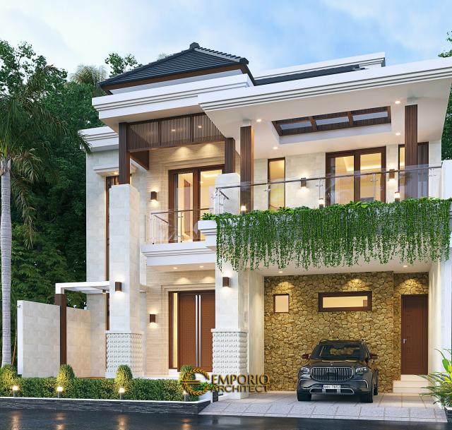 Desain Tampak Depan 2 Rumah Villa Bali 2.5 Lantai Ibu Indrayeni di Makassar