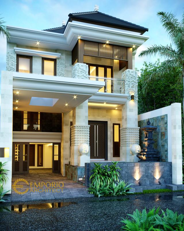 Desain Tampak Depan 2 Rumah Villa Bali 2.5 Lantai Ibu dr. Yuni dan Bapak dr. Surya di Denpasar, Bali