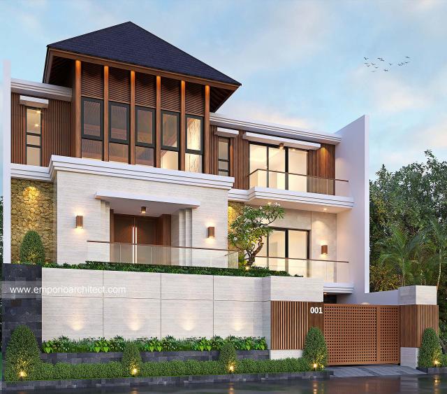 Desain Tampak Depan Rumah Villa Bali 2.5 Lantai Mr. Yusri di Malaysia