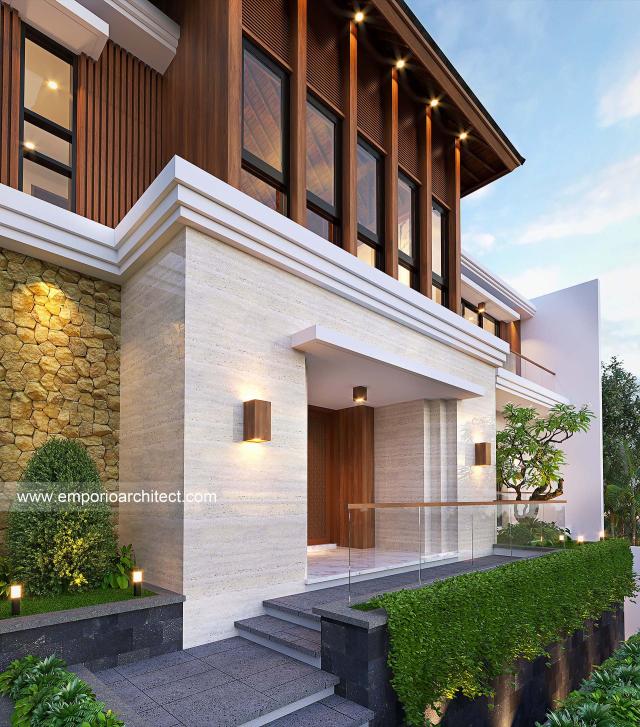 Desain Tampak Detail Depan 3 Rumah Villa Bali 2.5 Lantai Mr. Yusri di Malaysia