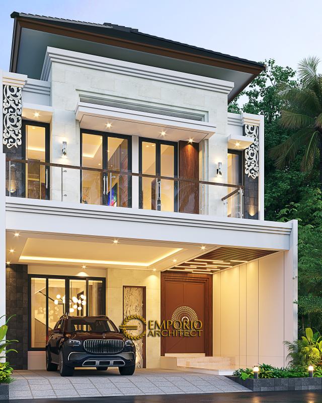 Desain Tampak Depan 2 Rumah Villa Bali 2.5 Lantai Bapak Prana di Bekasi