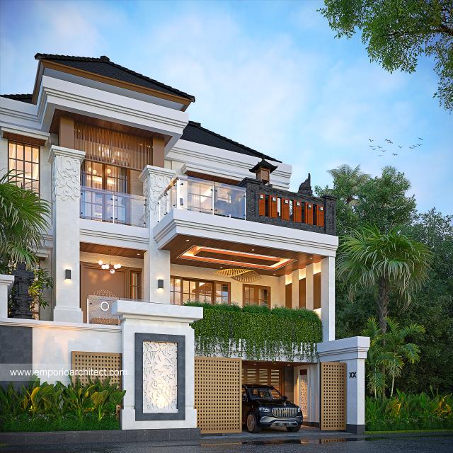 Desain Rumah Villa Bali 3 Lantai Bapak DW di Gianyar, Bali - Tampak Depan Dengan Pagar