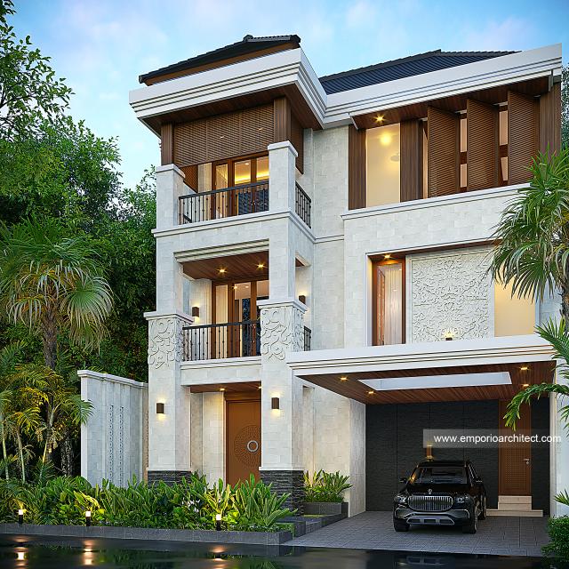 Desain Tampak Depan 2 Rumah Villa Bali 3 Lantai Ibu SHR di Bali