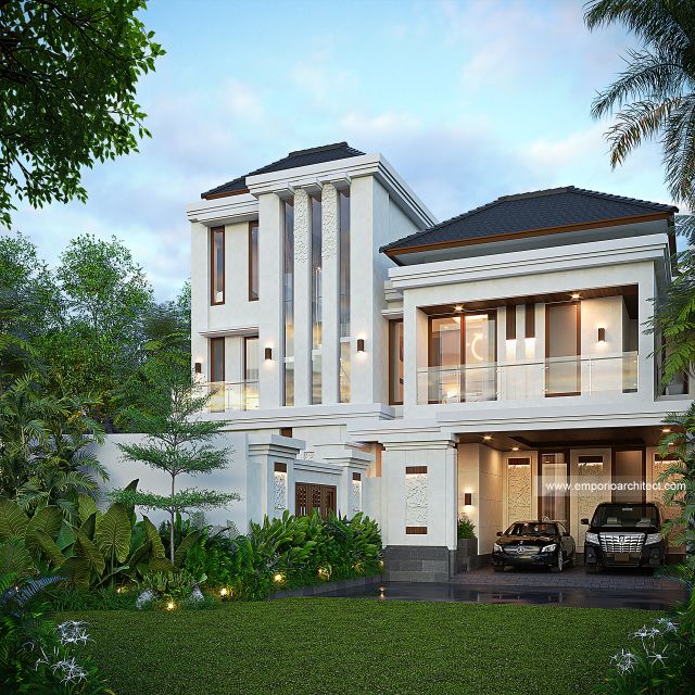 Desain Tampak Depan Dengan Pagar Rumah Villa Bali 3 Lantai Bapak IBL di Bandung