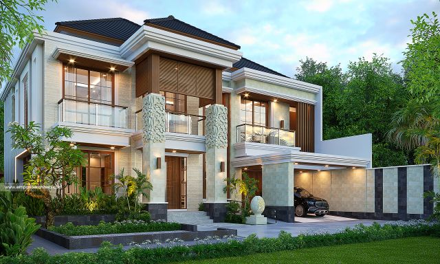 Desain Tampak Depan 3 Rumah Villa Bali 3 Lantai Bapak HNT di Yogyakarta