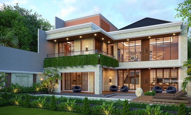 Desain Tampak Belakang Rumah Villa Bali 3 Lantai Bapak HNT di Yogyakarta