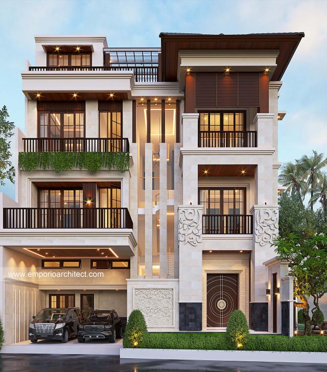 Desain Rumah Villa Bali 3.5 Lantai Bapak ADM di BSD, Tangerang Selatan - Tampak Depan