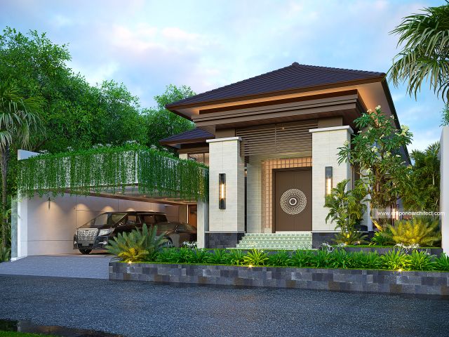 Desain Tampak Depan 2 Rumah Villa Bali Modern 1 Lantai Bapak DD di Yogyakarta