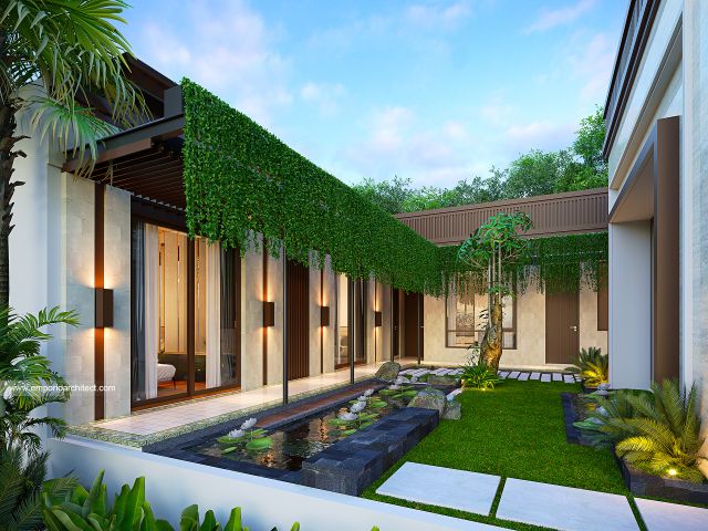 Desain Tampak Belakang Rumah Villa Bali Modern 1 Lantai Bapak DD di Yogyakarta