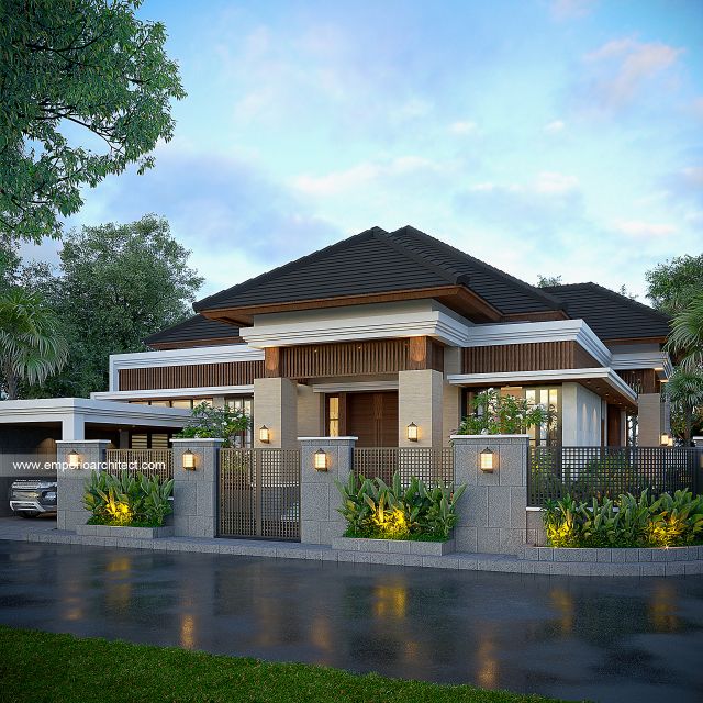 Desain Tampak Depan Dengan Pagar Rumah Villa Bali Modern 1 Lantai Bapak ADZ di Sumatera Utara