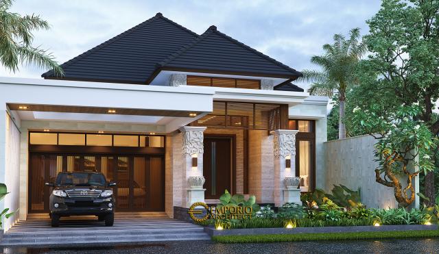 Desain Tampak Depan Tanpa Pagar 2 Rumah Villa Bali Modern 1 Lantai Bapak Eddy di Kediri, Jawa Timur